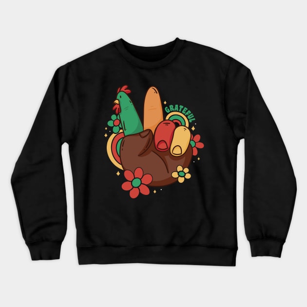 Turkey Peace Hand SIgn Groovy Hippie Thanksgiving Crewneck Sweatshirt by Krishnansh W.